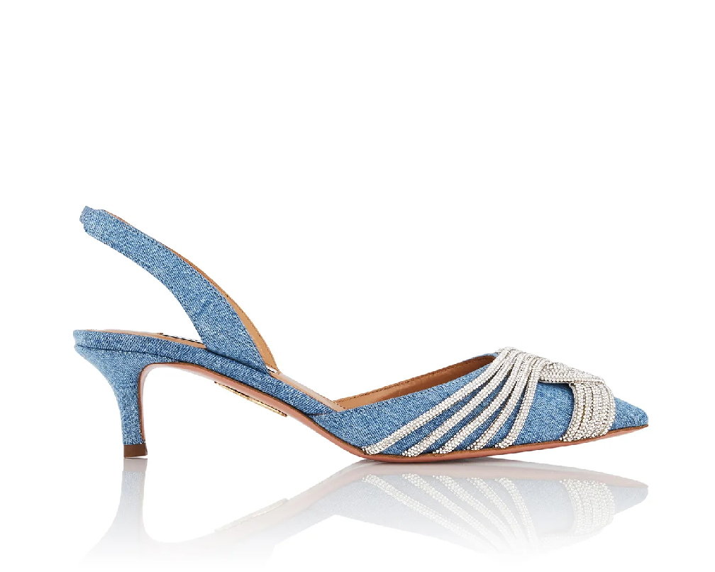 Jessica Simpson Blue Denim Fabric Pointed Toe Heel Pumps Shoes | eBay